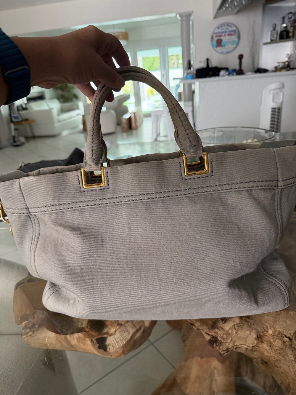 Prada Taupe Canvas Travel Tote with Gold Hardware - Picture 3 of 9